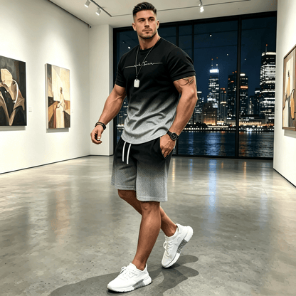 👔👖[Camiseta de manga corta + Pantalones cortos 🔥] [40-100 kg] Traje deportivo casual de verano para hombre, tallas grandes ✅️ Pago contra entrega