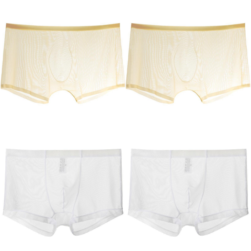 【4 piezas】 Bóxers finos de seda de malla de hielo, transpirables, sexy