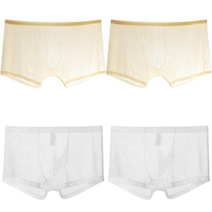 【4 piezas】 Bóxers finos de seda de malla de hielo, transpirables, sexy
