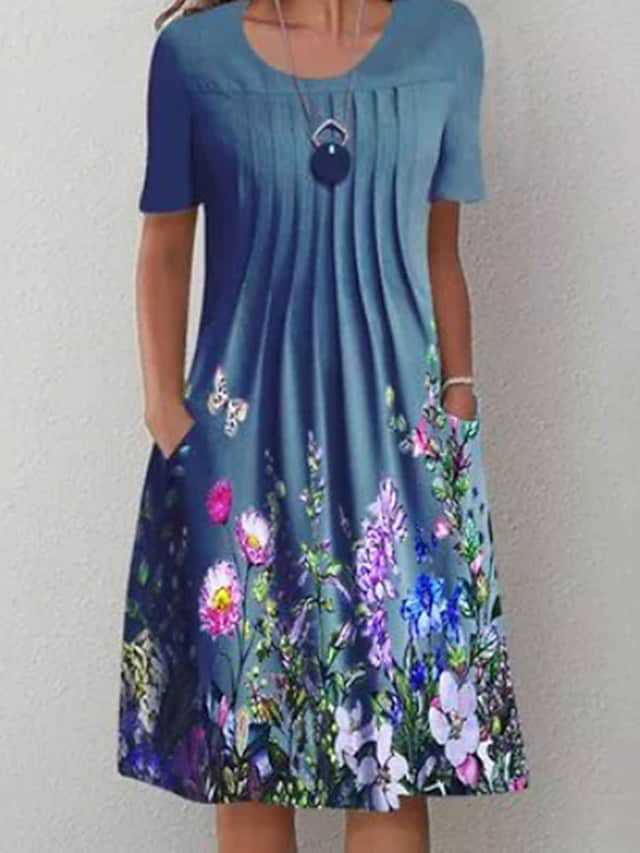 🔥【45 OFF%】🌸🦋Nové dámské šaty s kulatým výstřihem a potiskem（S-3XL）.