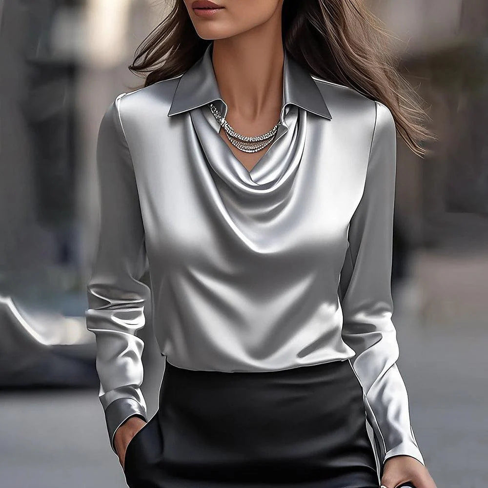 🔥✨Απλό γυναικείο πουκάμισο με σχέδιο και καμπυλωτό γιακά
