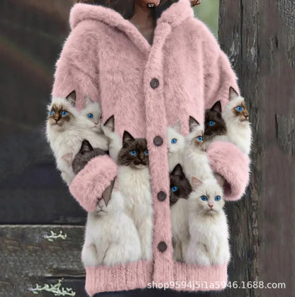 🐱❤️【Tiempo limitado 50% de descuento】🔥🐾Chaqueta con capucha para mujer, elegante y linda, con estampado animal, ideal para primavera y otoño