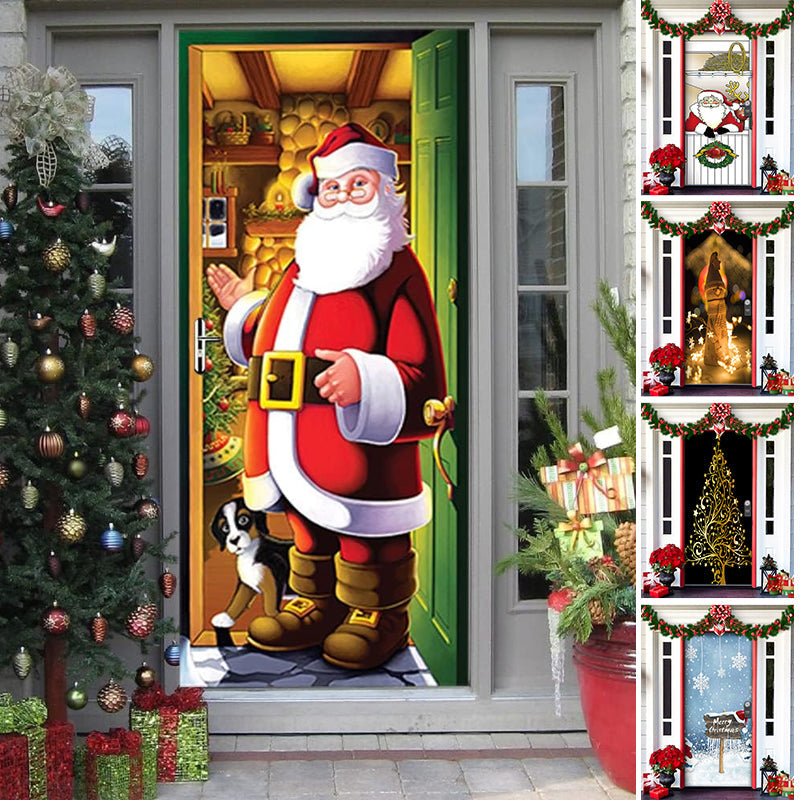 🎁🎄Nowa, najlepiej sprzedająca się w 2025 roku, materiałowa osłona na drzwi świąteczne [91 cm x 203 cm]