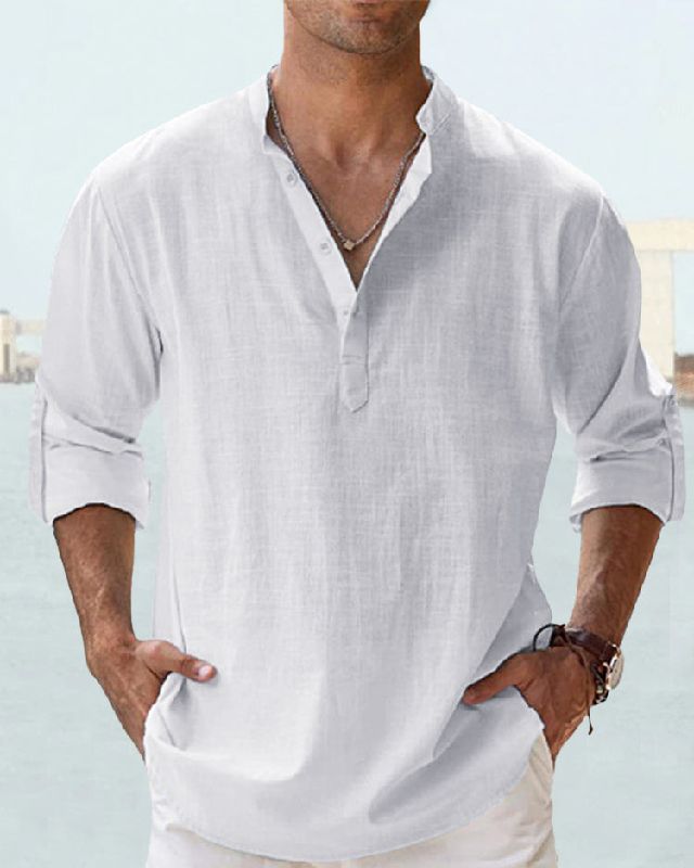 💥【S-5XL】Camisa de manga larga para hombre de algodón y lino.
