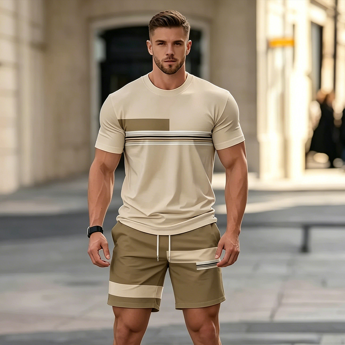 ✨【Pago contra entrega】Conjunto deportivo de verano de 2 piezas para hombre: cómoda camiseta de manga corta y pantalones cortos para el día a día y para estar en casa.