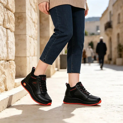 【35–41】👟Dámské černé kožené ploché pracovní boty bez šněrování – protiskluzové, s tlumením nárazů – prodyšné, lehké a pohodlné