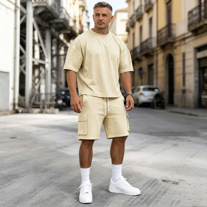 👖【S-2XL】Conjunto deportivo de verano para hombre de 2 piezas: cómoda camiseta de manga corta y pantalón corto para uso diario y en casa.