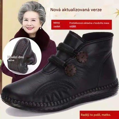 💥【Bestseller!】【Velikosti 35-40】Nové protiskluzové bavlněné zimní ploché kozačky, kotníkové boty, teplé kožené kozačky, bavlněné boty