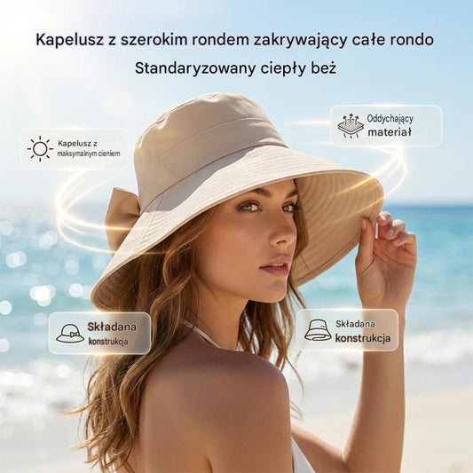 👒 50% ZNIŻKI PRZEZ OGRANICZONY CZAS! ✨ Damski kapelusz przeciwsłoneczny z szerokim rondem i kokardą – składany, zapewniający ochronę 360° 🎀