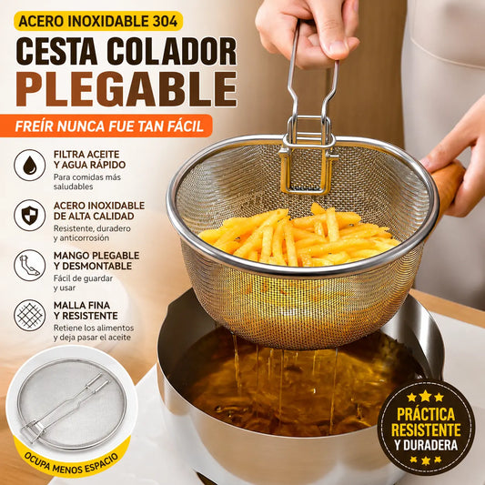 🍲Cesta de filtro de malla de acero inoxidable con asa plegable