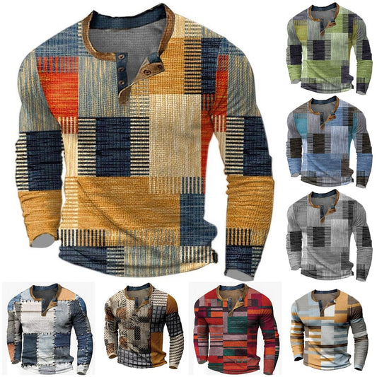 🌴🌈【S-4XL】👔😍 Νέα συλλογή ανδρικών πουκάμισων με τύπωμα, μακριά μανίκια, χαλαρό στυλ Henry, διαθέσιμα σε διάφορα χρώματα