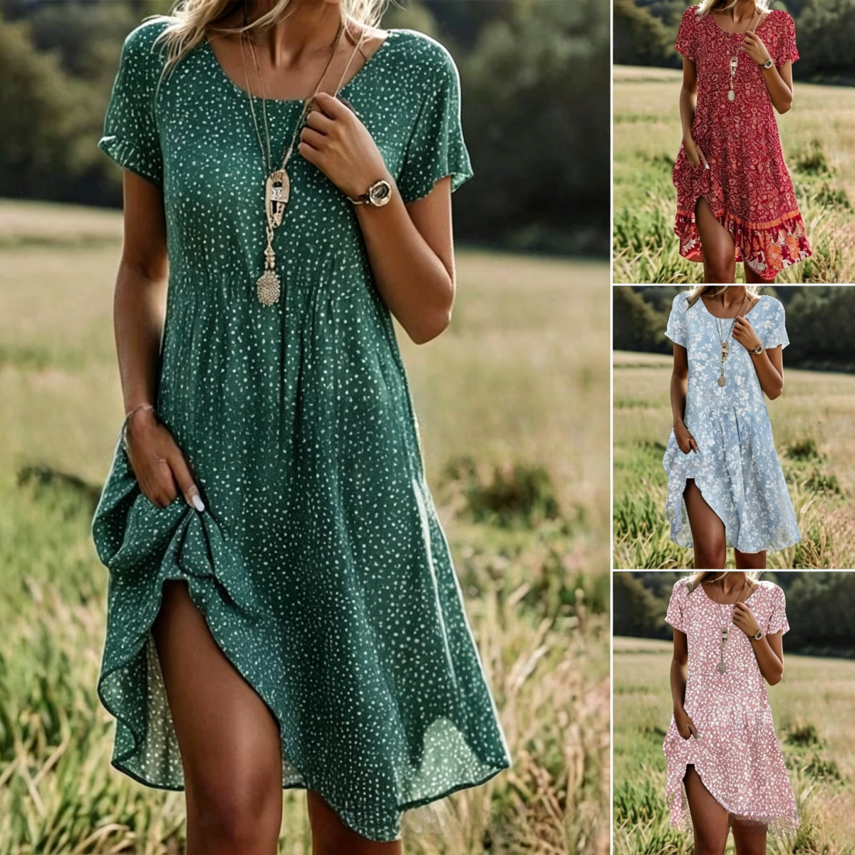 📣【Último día de rebajas】💖【S-3XL】👗Nuevo vestido casual Primavera/Verano 2026 — Cuello redondo con estampado