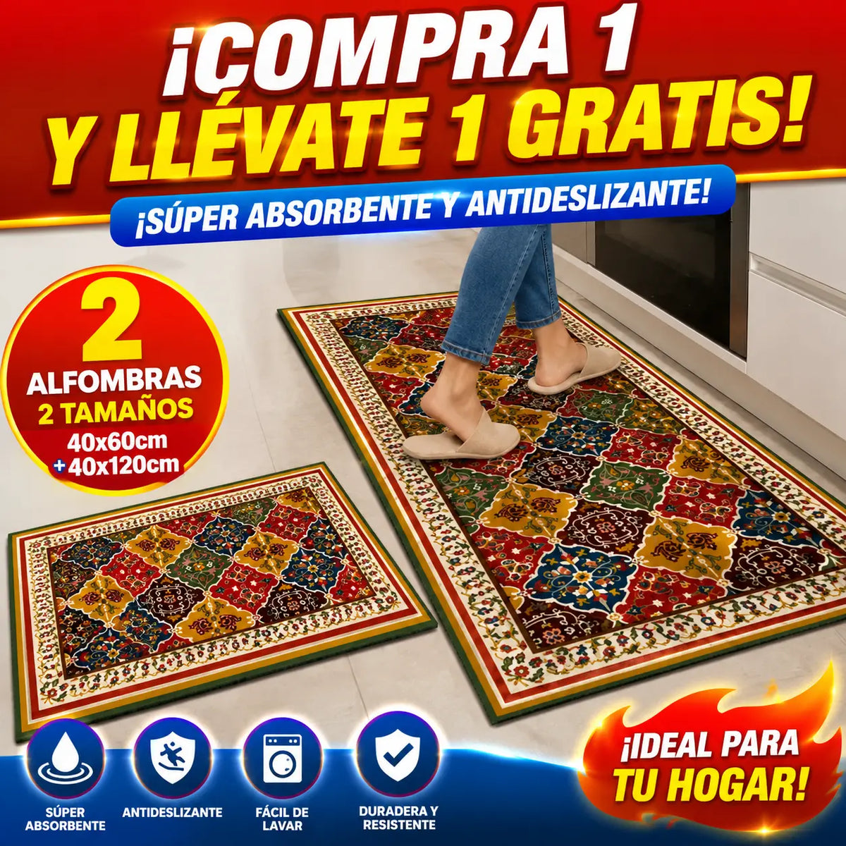 🔥【Compra 1 y llévate 1 gratis】🏠💧Alfombrilla súper absorbente｜40×60+40×120cm, antideslizante y de secado rápido para el hogar