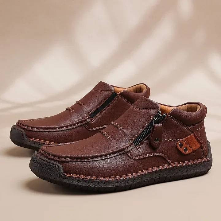 👞【38-48】Ανδρικές μπότες οδήγησης, από δέρμα υψηλής ποιότητας, χειροποίητες, χωρίς ολίσθηση - φαρδιά δάχτυλα, στήριξη στην καμάρα
