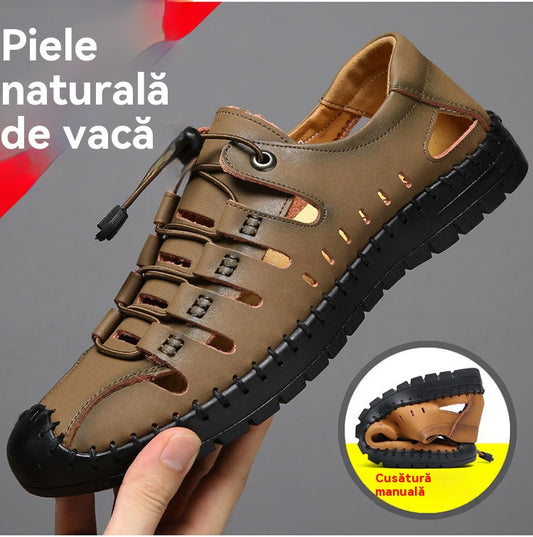 🌟【39-44】Pánské plážové sandály z pravé kůže s uzavřenou špičkou a dutou špičkou na léto👞✨
