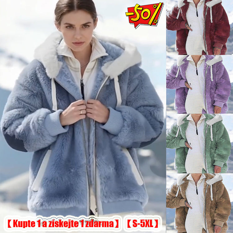 ☃️Korlátozott kedvezmény 50%❄️【Vásárolj 1-et, kapsz 2-t ingyen】[S-5XL] Női Vastag Plüss Kontrasztos Csíkos Kabát - 4202486