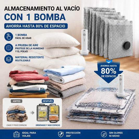 🎁 Juego de bolsas de compresión inalámbricas para almacenamiento al vacío