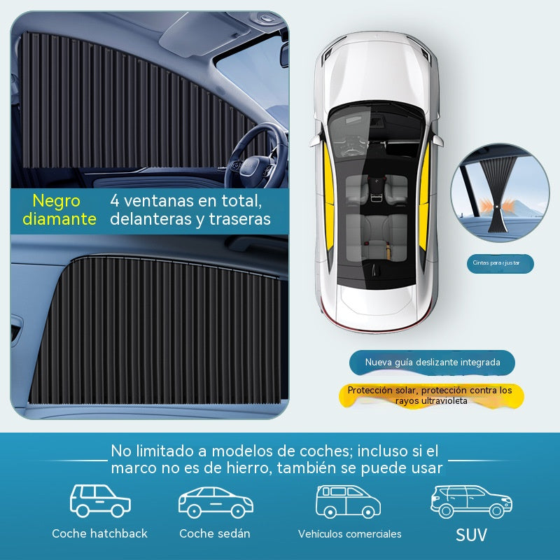 💥【-50% de descuento】🔥[Juego de 4 piezas] Cortina parasol con riel deslizante para ventana de coche y aislamiento térmico