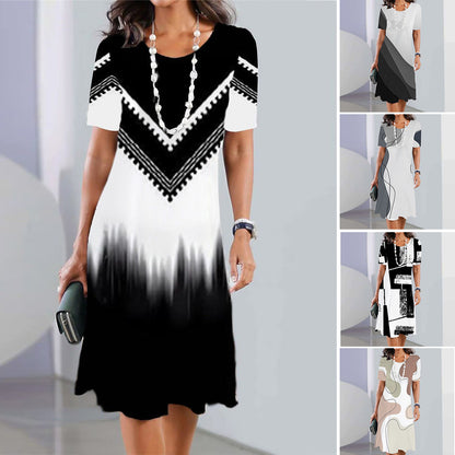 👗【XS-5XL】Sexy šaty 2025 s potiskem a kulatým výstřihem pro ženy