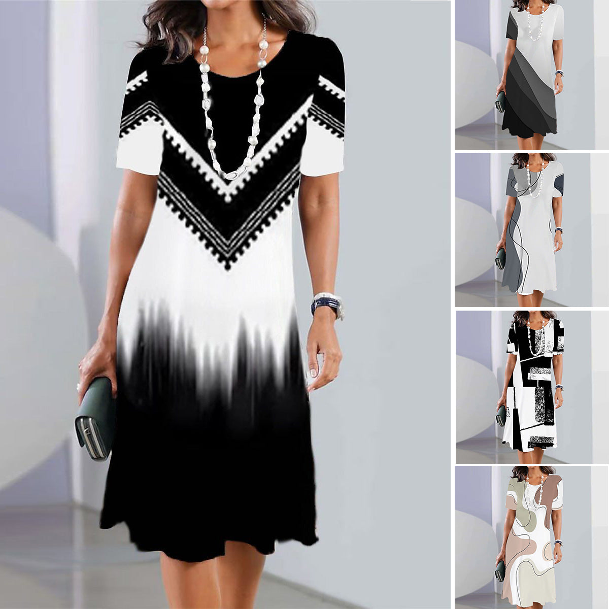 👗【XS-5XL】Sexy šaty 2025 s potiskem a kulatým výstřihem pro ženy
