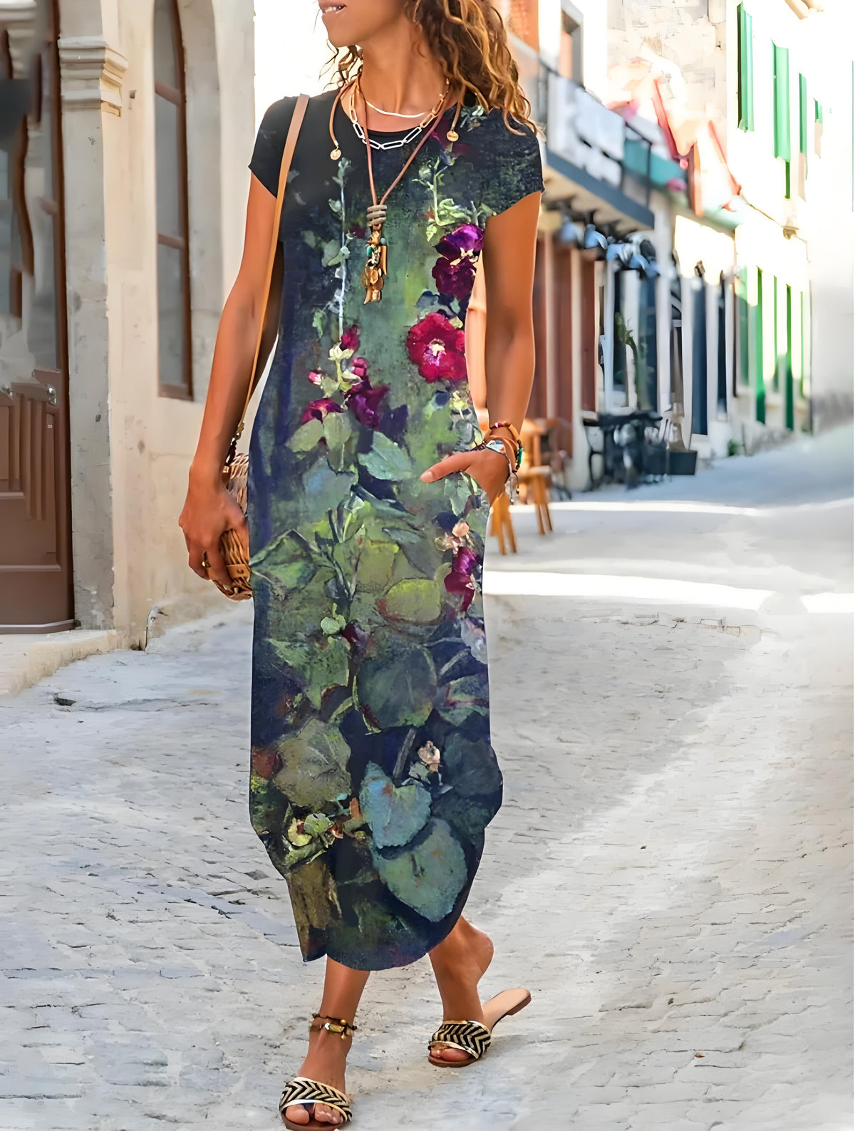 🌸【S-3XL】Nové jarní 2025 dámské stylové elegantní dlouhé šaty s potiskem-3943486