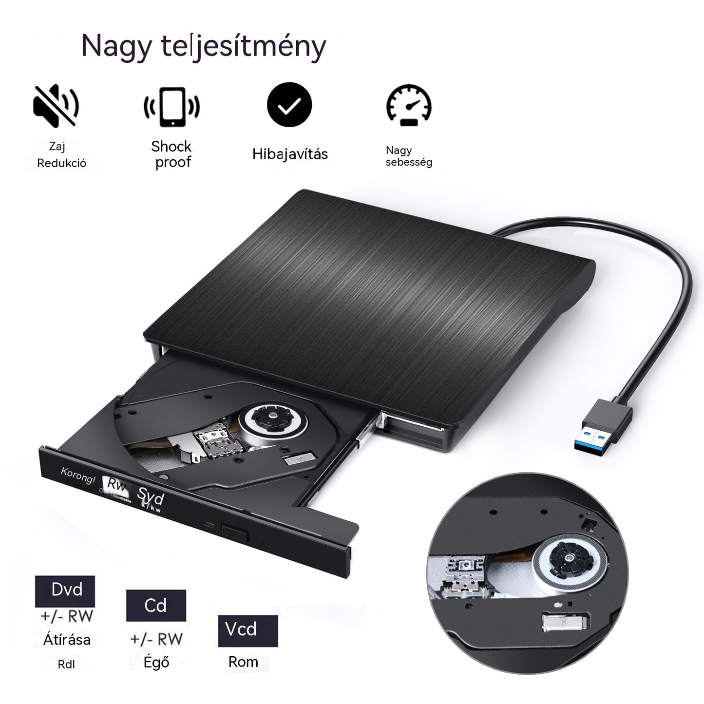 📢📢50% kedvezmény! 💿💻 Külső CD/DVD meghajtó – Plug & Play, hordozható és kompatibilis Mac/Windows rendszerekkel - 4214137