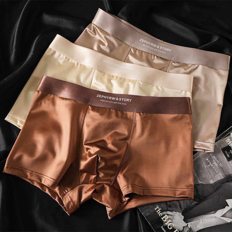 🔥【3 piezas】Ropa interior masculina nueva, seda helada, verano, transpirable, bóxers, satén, ropa interior masculina