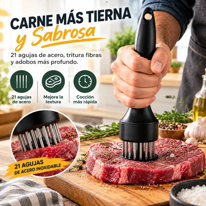 Aguja ablandadora de carne de acero inoxidable de 21 puntas para bistec, barbacoa y cocina.