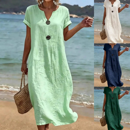 🏖️👗【Poslední den, sleva 50%】Volné šaty z bavlny a lnu, lehké a prodyšné, elegantní a pohodlné.