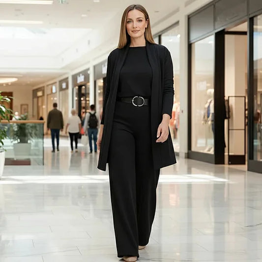 🎁💝S-5XL Elegantní třídílná sada s dlouhým kardiganem (zahrnuje blůzu a kalhoty)