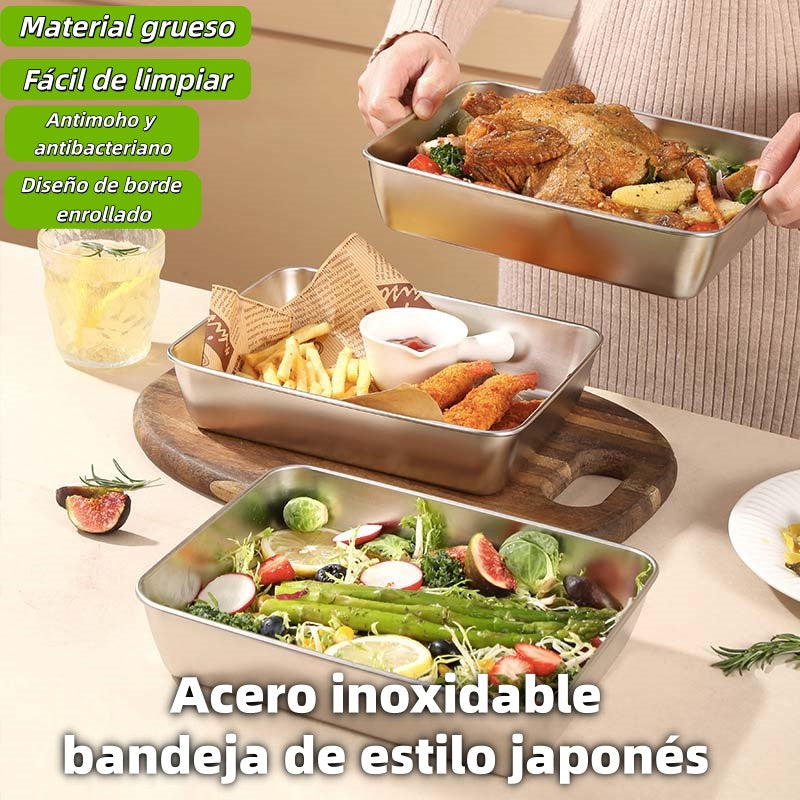 🎁【Paquete económico: 3 piezas en total】 Placa cuadrada de acero inoxidable (con cubierta)