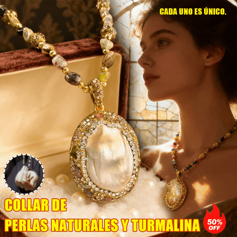🔥✨Collar barroco natural de perlas y turmalina