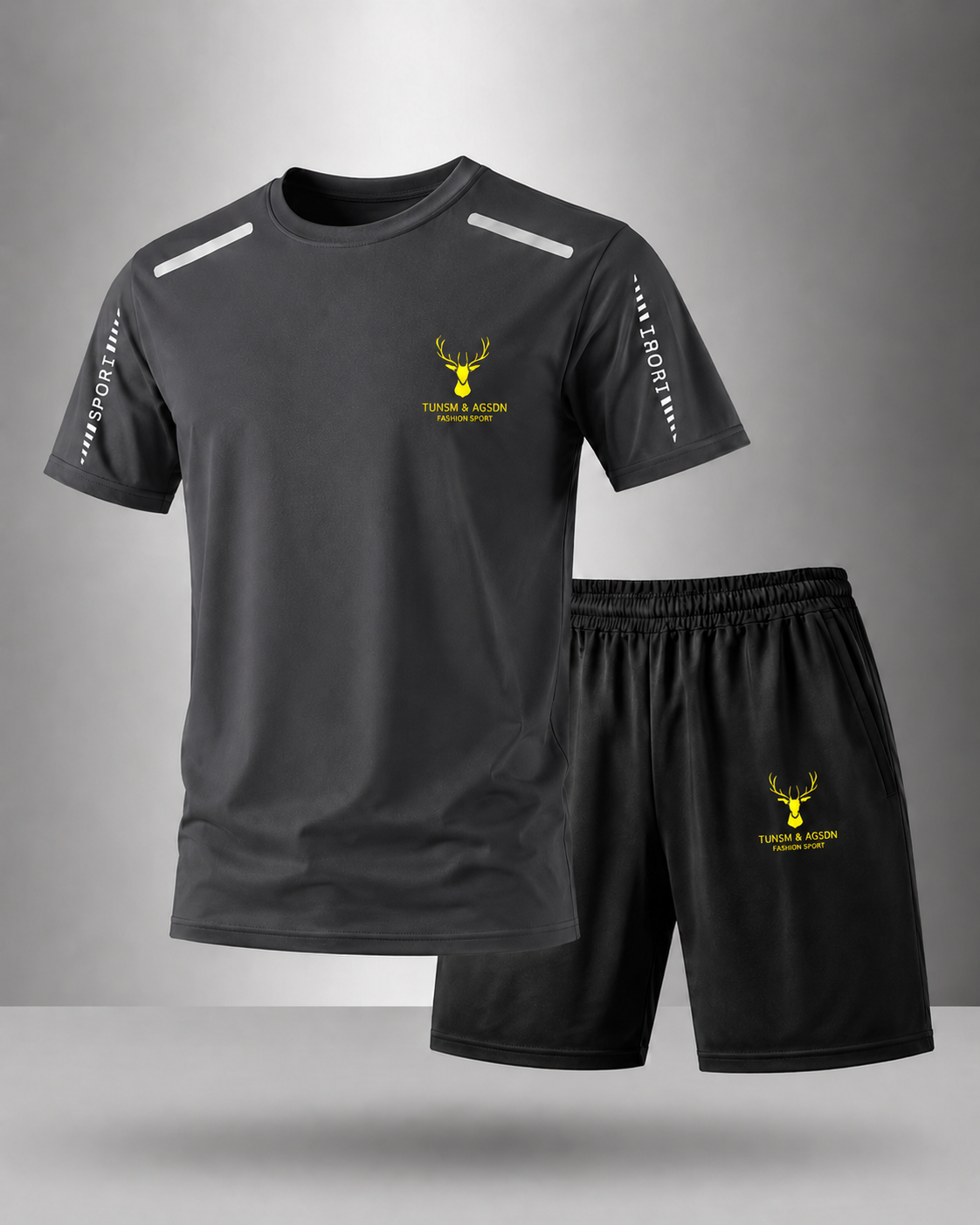 【L-5XL】Pánská letní sportovní souprava z ice silk: rychleschnoucí tričko s krátkým rukávem a šortky.