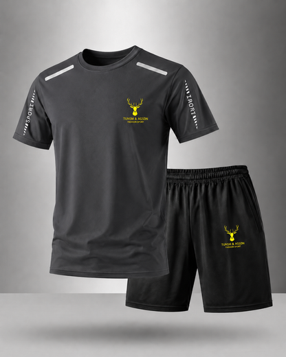 【L-5XL】Pánská letní sportovní souprava z ice silk: rychleschnoucí tričko s krátkým rukávem a šortky.