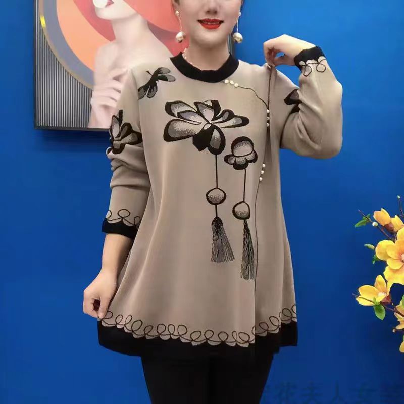 🍁🍂【M-5XL】2025 Nová podzimní zimní móda Pletené topy s potiskem