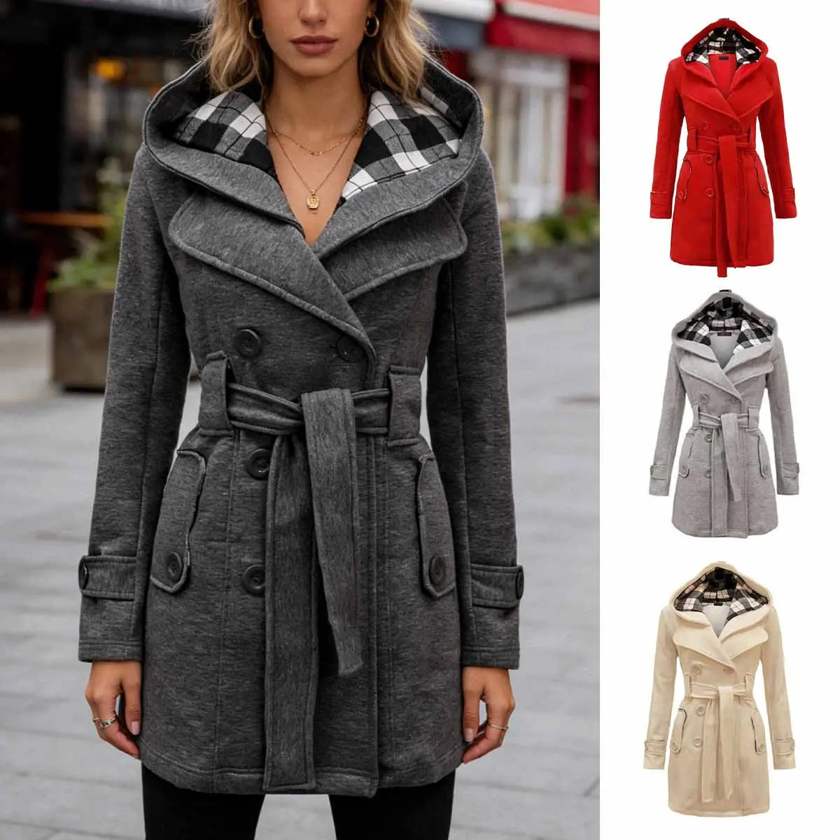 ✨ 【Vysoká kvalita】【S–3XL】 Dámská teplá bunda s kapucí střední délky