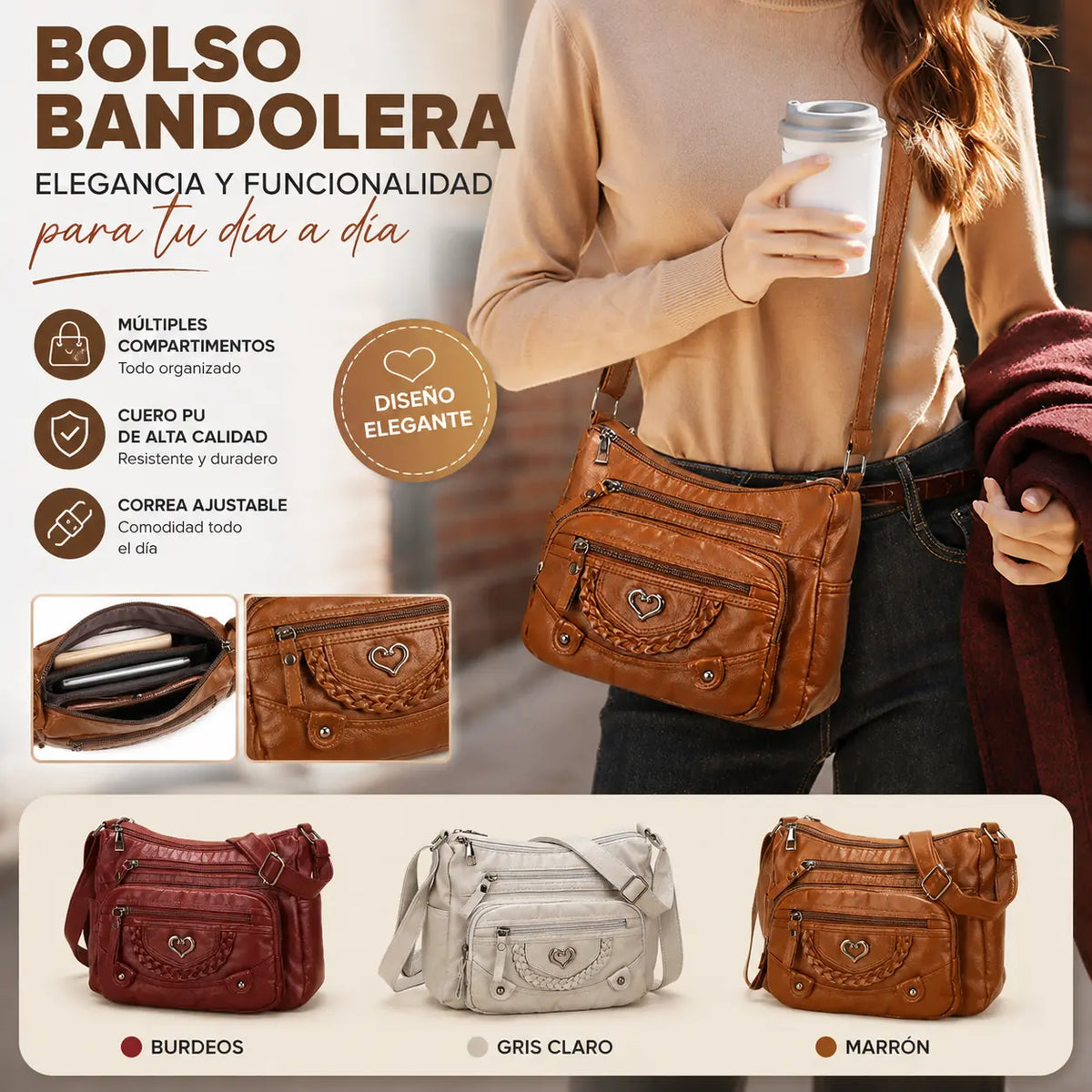 💐¡50% DE DESCUENTO! 🎁Bolso cruzado de PU suave para mujer – Múltiples bolsillos para una organización perfecta 👜🔑