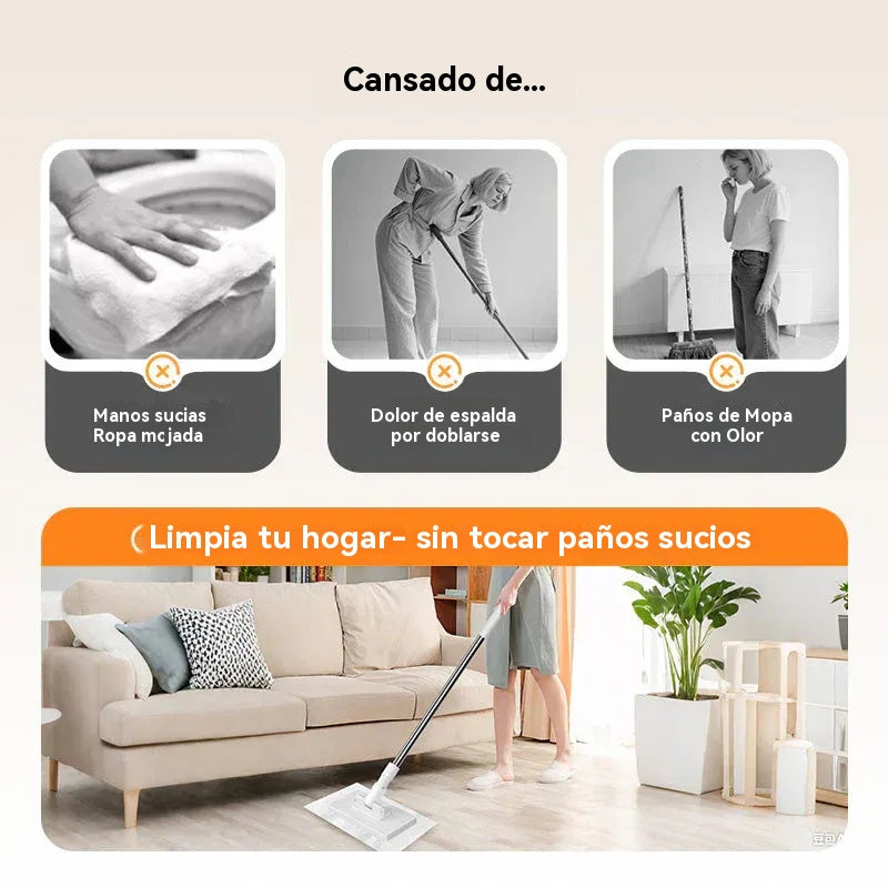 🔥【Set de 4】Trapeador multifuncional con clip de tela, nuevo trapeador doméstico que no requiere lavado