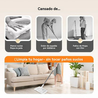 🔥【Set de 4】Trapeador multifuncional con clip de tela, nuevo trapeador doméstico que no requiere lavado