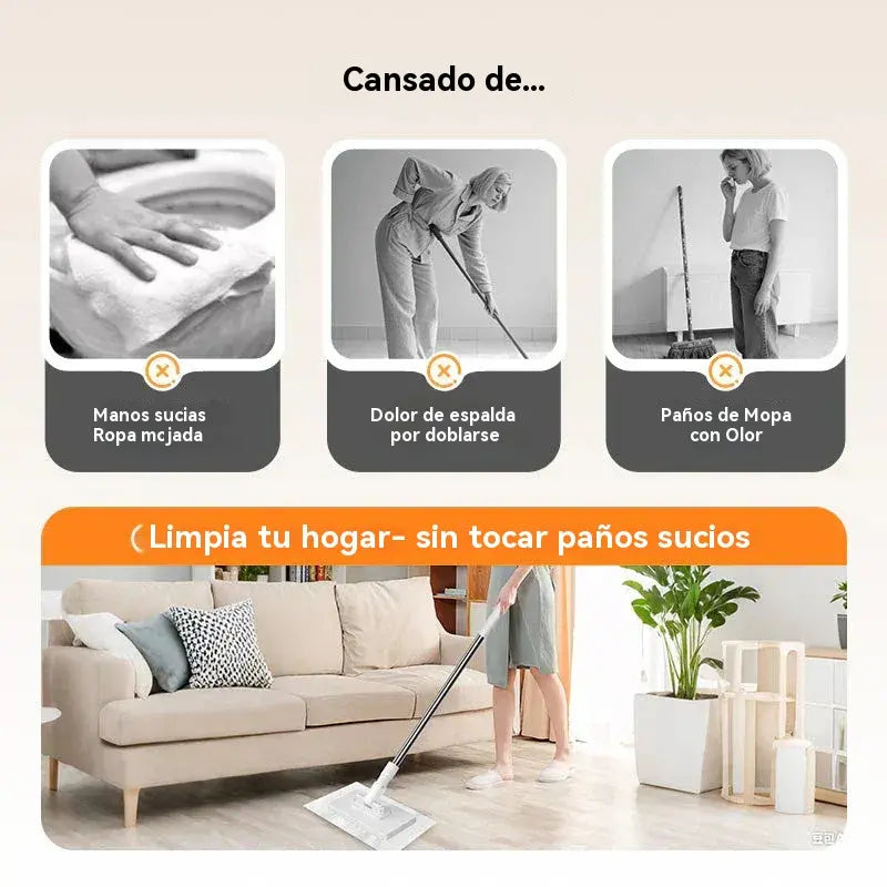 【Set de 4】Trapeador multifuncional con clip de tela, nuevo trapeador doméstico que no requiere lavado