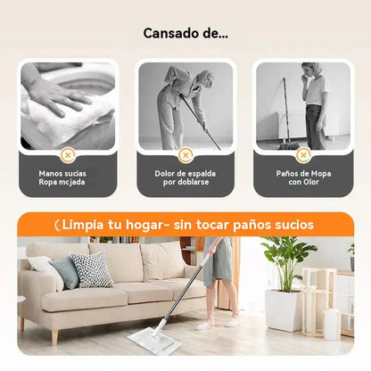 【Set de 4】Trapeador multifuncional con clip de tela, nuevo trapeador doméstico que no requiere lavado