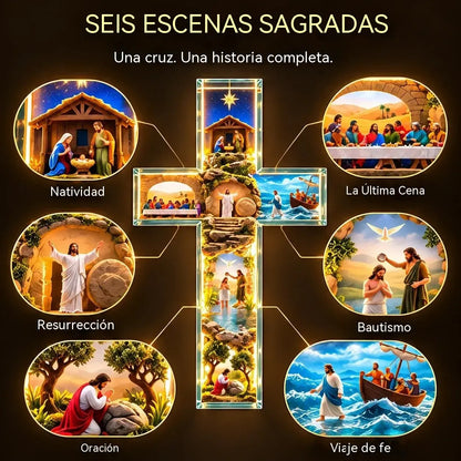 ✨ ¡Oferta a mitad de precio! ✝️ Lámpara en forma de cruz «La historia de Jesús: seis escenas»