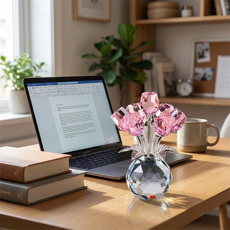 🎁 Sleva 50%✨ Konzervovaná křišťálová váza s růží, skleněná křišťálová růžová ozdoba ✅️Dobírka