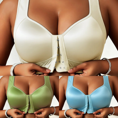 😍👙【3 piezas】【40-100 kg】Sujetador con escote bajo, sin aros, con cierre frontal y anticaída