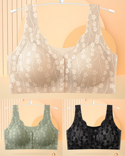 😍【3 részes készlet】【40-100KG】Női vezeték nélküli csipke melltartó elülső rögzítéssel - 4223202