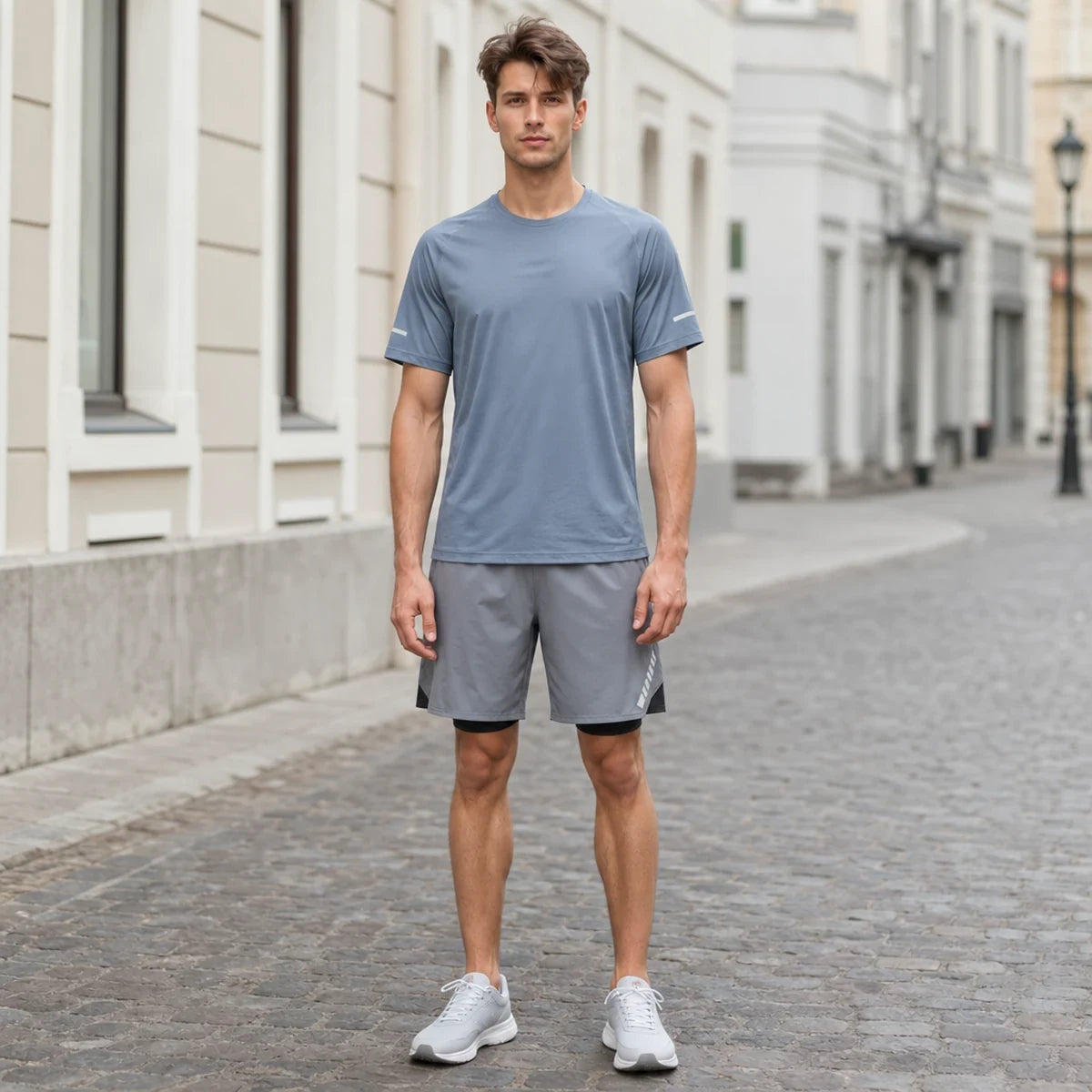 🔥【50% de descuento】✨Conjunto deportivo de verano de dos piezas para hombre: camiseta de manga corta y pantalones cortos cómodos con bolsillo trasero en la cintura.
