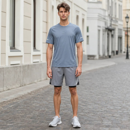 🔥【50% de descuento】✨Conjunto deportivo de verano de dos piezas para hombre: camiseta de manga corta y pantalones cortos cómodos con bolsillo trasero en la cintura.