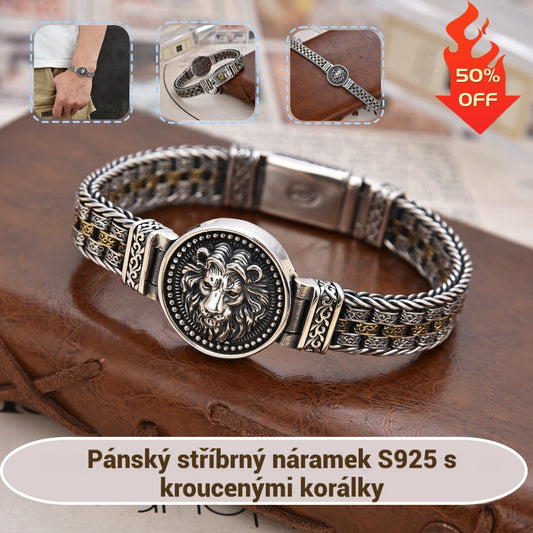 🔥🎁Stříbrný náramek S925 pro muže s kroucenými korálky-4083295