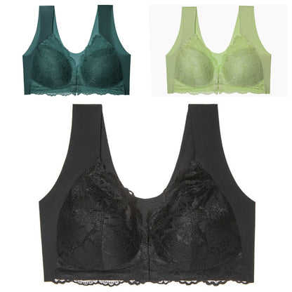 🔥😍【Pachet de 3】Sutien de damă confortabil fără sârmă din dantelă, închizătoare frontală