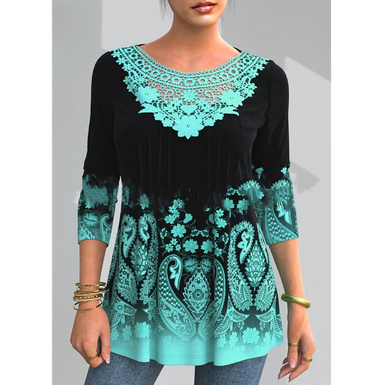 🔥🔥【S-5XL】Nové dámské módní tričko s dlouhým rukávem a vykrojenou krajkou ✅Dobírka